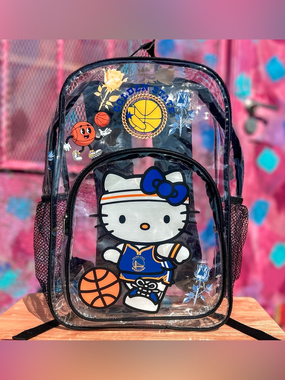 KAWAII Golden State Basketball Clear Backpack 15” - Black